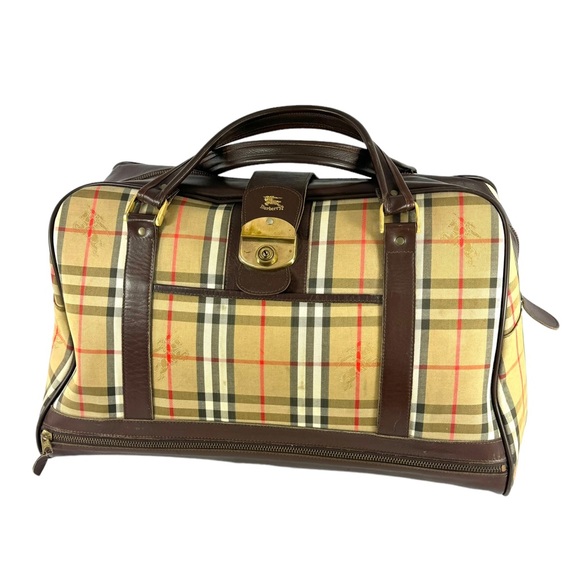 BURBERRYS Beige Canvas Nova Haymarket Check Boston Carry On Made in England - Picture 1 of 17